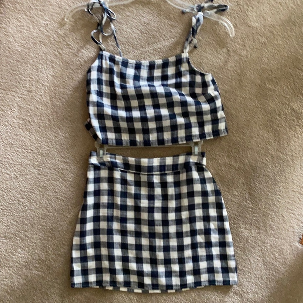 Plaid cropped tank and mini skirt set